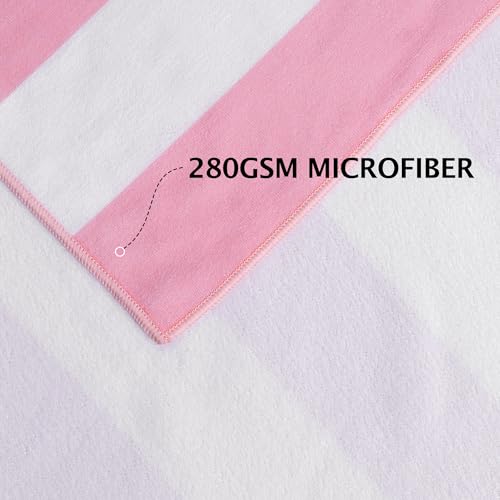 Touchat 4 Pack Beach Towels Cabana Stripe Polyester Lightweight Quick-Dry Swim Pool Towel, 30'' x 60'' Oversized Compact Travel Bath Towel, Camping | Ultra-Portable, Multi-Functional, Pink - color: Pink 4pack