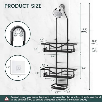 Shower Caddy Hanging Adjustable Shower Caddy, Rustproof Shower Organizer Extended Length Shower Caddies Over Shower Head with Hooks Soap Holder, Large Capacity Anti-Swing Bathroom Storage, Black - color: Black