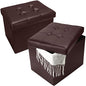 Bsketa 2PC Storage Ottoman, Folding Foot Stool with Thicker Foam Padded Seat Small Leather Storage Ottoman Bench Foot Rest for Living Room Foldable Coffee Table 17x13x13in,Brown - color: Brown-2pc