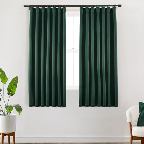 SHINELAND Hunter Green Light Blocking Black Out Curtains, 63" L Back Tab Rod Pocket Blackout Drapes for Bedroom Living Room, Dark Emerald - color: Emerald Green, size: 52"W x 63"L (Pack of 2)