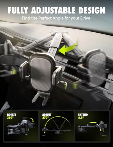 Bracketron Easy OneClick 3-in-1 Universal Car Phone Mount - Dashboard, Windshield & Air Vent Cell Phone Holder for Truck - Hands-Free Clamp, Heavy Duty Suction Cup, 360 Rotation Telescoping Arm - style: Dashboard & Windshield & Air Vent