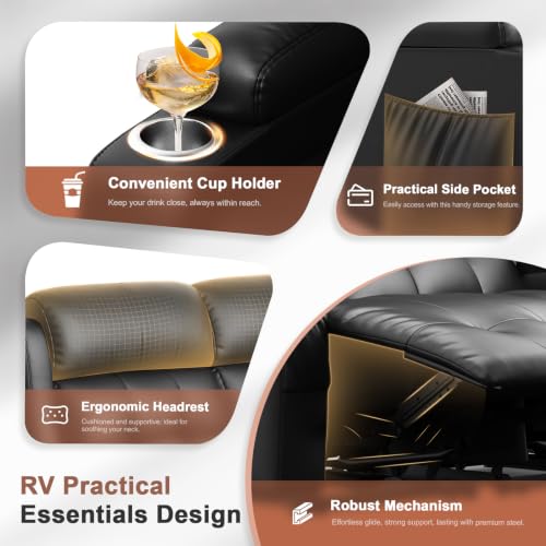 Reclining Loveseat, 55.1" RV PU Leather Wall Hugger Recliner Love Seats Sofa with Charging Station, Removable Armrest, Cup Holder, Double Recliners Couch, Manual Love Seat for Living Room - color: Midnight Black, size: Hera - Loveseat