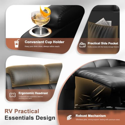 Reclining Loveseat, 55.1" RV PU Leather Wall Hugger Recliner Love Seats Sofa with Charging Station, Removable Armrest, Cup Holder, Double Recliners Couch, Manual Love Seat for Living Room - color: Midnight Black, size: Hera - Loveseat