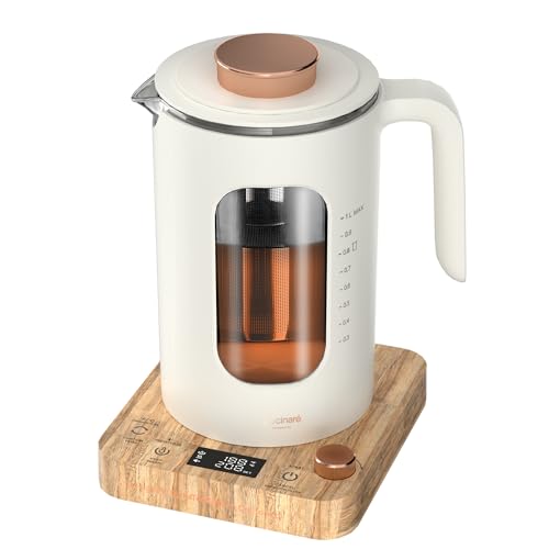 INTASTING Electric Tea Kettle, Electric Kettle with Tea Infuser, ±1℉ Knob Temperature Control, BPA-Free Glass, 1200W Fast Heating, Easy to Clean, 1 Liter (Cream White) - color: Cream White