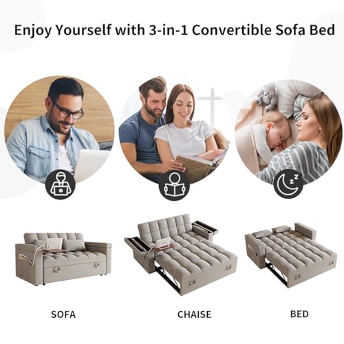 65" Foldable RV Love Seat Sofa, Modern Velvet Pull Out Couch with Table Board and UAB, Convertible Love Seat Sofa Bed with Adjustable Back and Pillow for Living Room, Small Spaces(Light Gray, 2 Seat) - color: Light Gray, size: 2 Seat