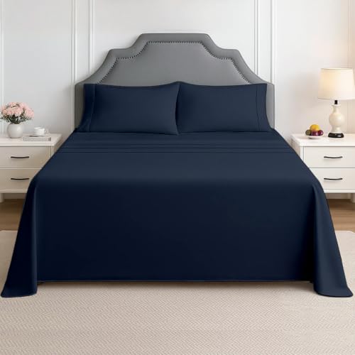 Shreem Linen Full Sheet Set - 4 Piece Ultra Soft Brushed Microfiber Bed Sheets - 15" Deep Pockets, Wrinkle-Free & Breathable for a Secure Fit Sheets & Pillowcases (Full, Navy Blue) - color: Navy Blue, size: Full