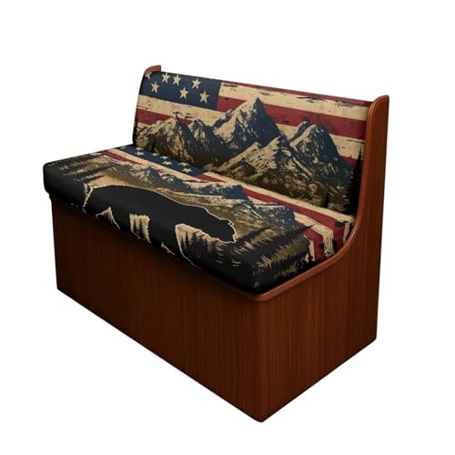 RV Dinette Cushion Covers - Stretch RV Bench Seat Protector with American Flag Mountain Bear, Anti-Slip Sofa Slipcover for Camper, Dogs & Travel Trailers (1 Backrest + 1 Seat) - color: American Flag Mountain Bear