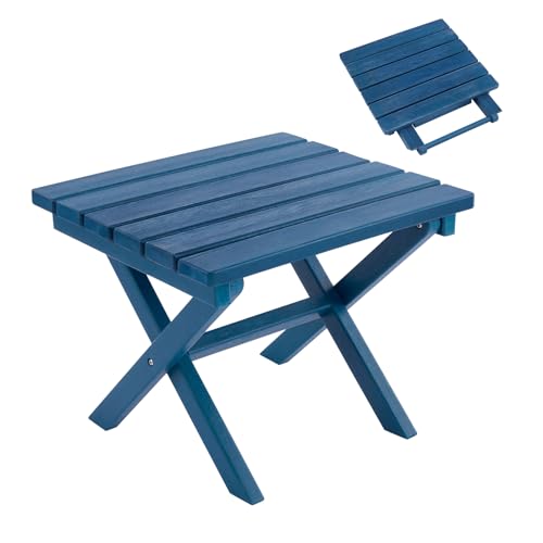 Furnimart 18" Square Foldable Side Table for Outdoor & Camping, Extra-Thick HDPE Weather-Resistant Small Coffee Table, Portable Blue Outdoor End Table for Balcony Poolside Space Saving(Blue) - color: Blue