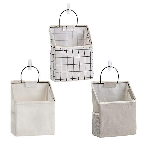 Fabric Wall Hanging Storage Caddy Bag Over the Door Pouch Organizer for Bedroom Bathroom Kitchen (3Pack-B)…