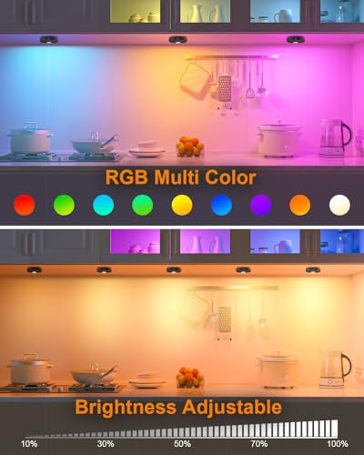 WILLED RGB Under Cabinet Lights,Rechargeable Puck Lights with Remote Control, Wireless Push Light with Timer Function,Dimmable LED Touch Tap Light for Kitchen,Cabinet,Closet, Counter,3 Pack - color: RGB Multicolor