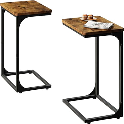 QEEIG C Shaped Side Table Set of 2 Living Room Sets Couch Tray Tables Small Farmhouse 15.7 inch Width, Rustic Brown (017-40BN) - color: A. Brown, size: 15.7" Width