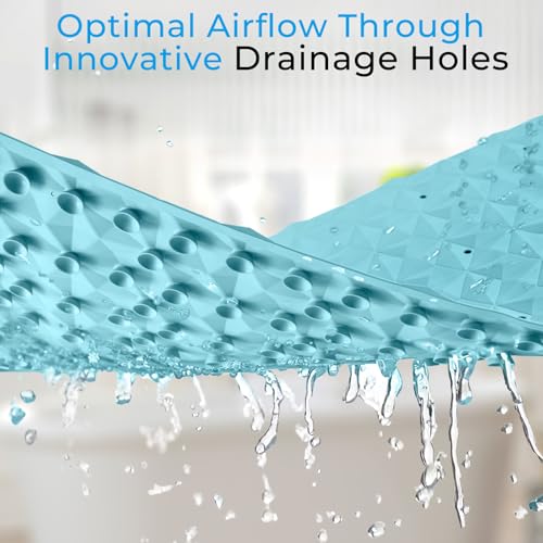 Non Slip Bathtub Mat for Bath Tub Shower - Natural Rubber Mat with 241 Suction Cups - Soft Bathroom Safety Mat - Unique Diamond Pattern - Fatigue Relief - Machine Washable - 16 × 28 Inch - color: Blue With Holes, size: 28" x 16" (Rectangular)
