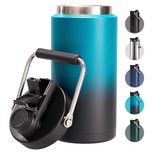 Fijinhom Half Gallon Insulated Water Bottle for Travel: 2-in-1 Straw and Spout Lid, Keep Cold 24Hrs, Leakproof, 64oz Water Jug With Handle, Vacuum Stainless Steel for Sports, Hiking, Trip(Black&Blue) - color: Indigo/Black, size: 64 Ounces