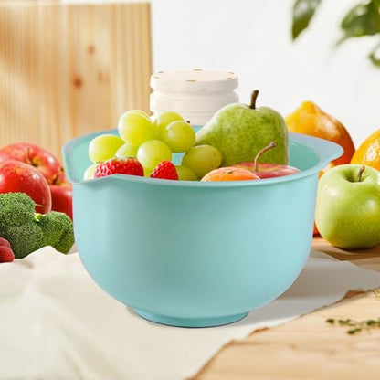 Nesting Plastic Mixing Bowls, Set Of 3, 1.5 quart, 2 quart, 2.5quart, Nesting Bowls with Non Slip Base and Easy Pour Spout, Dishwasher Safe (Green Pink Grey) - color: Green Pink Grey