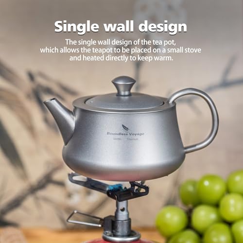 Boundless Voyage Titanium Kung Fu Tea Set with 3 Teacups Portable Camping Kettle Reusable Travel Coffee Tea Cup Set (Ti3118D-300ml) - color: Ti3118D-300ml