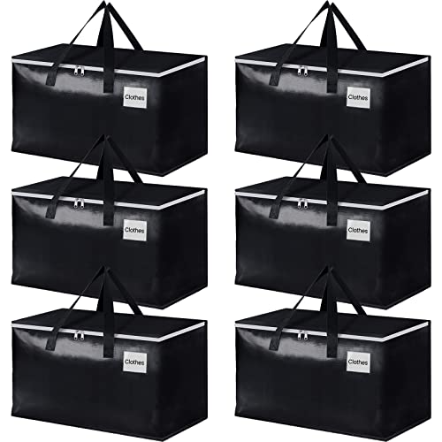 StorageRight Heavy Duty Moving Boxes-Moving Bags with Zipper, Reinforced Handles and Tag Pocket-Collapsible Moving Supplies-Totes for Storage Great for moving, Storage and Travel 93L(Black-6 Pack) - color: Black, size: 6 Pack
