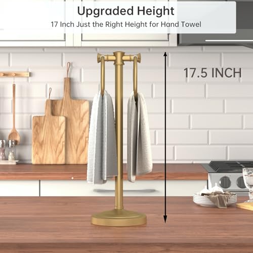 Hoimpro 17" Brushed Gold Free Standing Towel Rack Bracket, Double Towel Ring Hand Towel Stand Holder, Bathroom Hardware Accessories Set Towel Bar for Bathroom Vanities and Kitchen Countertops - color: Brushed Gold