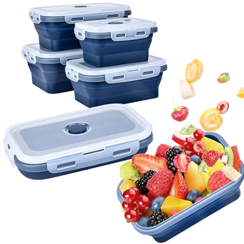 Collapsible Silicone Food Storage Container, Meal Prep Food Storage Containers with Lids, Lunch Containers Collapsible Bowls Sets for Microwave, Oven, Freezer and Dishwasher, BPA Free, Dark Blue - color: Dark Blue