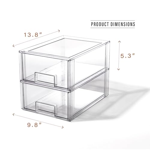 BINO | Stackable Storage Drawers, Large - 2 Pack, Clear | THE CRATE COLLECTION | Storage Bins With Drawers | Bathroom Organizers | Under Sink Organizer | Vanity Cabinet Home Organization - size: Large 2-Pack