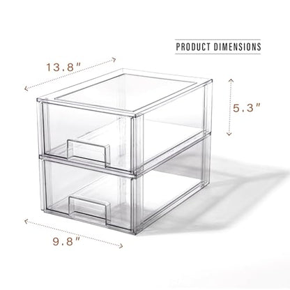 BINO | Stackable Storage Drawers, Large - 2 Pack, Clear | THE CRATE COLLECTION | Storage Bins With Drawers | Bathroom Organizers | Under Sink Organizer | Vanity Cabinet Home Organization - size: Large 2-Pack