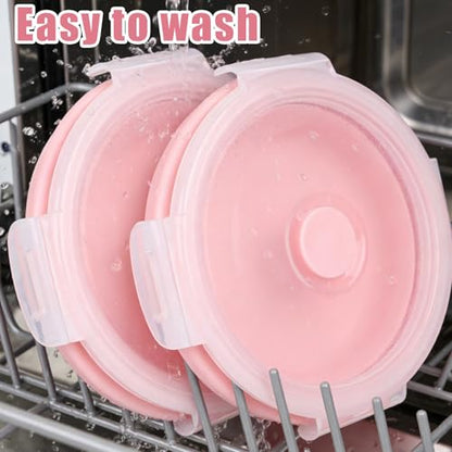 2pcs Collapsible Dog Bowls, Silicone Food & Water Travel Bowl with Lid Portable Expandable Pet Feeding & Drinking Cup/Saucer for Walking, Kennels, and Camping 350ml (Pink) - color: Pink