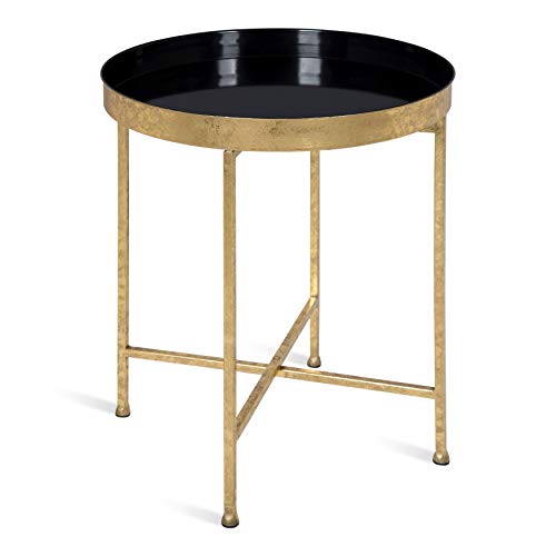 Kate and Laurel Celia Metal Foldable Round Accent Table, 18.25" x 18.25" x 22", Black Surface and Gold Frame, Modern Minimalist Design and Detachable Magnetic Tabletop - color: Gold/Black