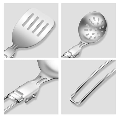 Stainless Steel Camping Cookware Set Practical Folding Soup Ladles Strainer Spatula For Outdoor Cooking Kitchen Utensils Picnics Cookware