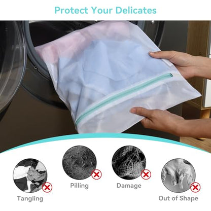 OTraki Mesh Laundry Bag for Delicates 12x16 inch Small Laundry Wash Bags for Washing Machine with Reinforced Zipper for Delicates Bra Socks Underwear, Don't Drying, Melting 140-176℉ White | Laundry Wash Bags for Washing Machine with Reinforced Zipper for