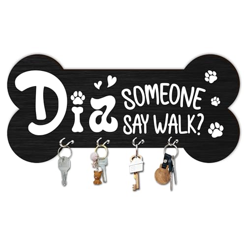 5“x 10” Wooden Key Holder with 4 Hooks - Did Someone Say Walk Dog Decorative Key Organizer for Wall - Home Office Kitchen Hallway Entryway Wall Decor for Keys, Dog Leash Hanging - A03 - color: Did Someone Say Walk
