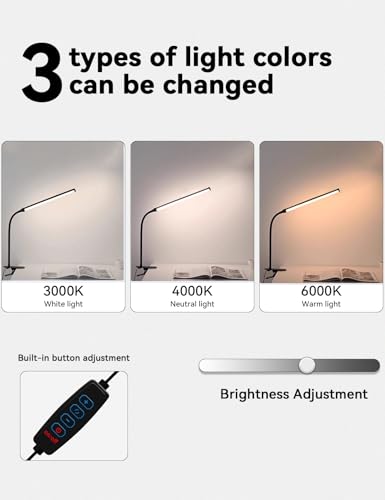 2 Pack LED Desk Lamp with Clamp,Eye-Friendly Clip on Lights for Home Office Study Reading,3 Modes 10 Brightness,Long Flexible Goose-Neck,Swing Arm Architect Task Table Lamps USB Usage - color: Black, size: 12.2inch/2 pack