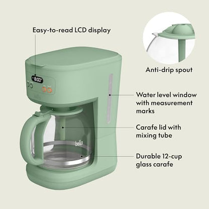 bella 12 Cup Programmable Coffee Maker, Reusable Dishwasher Safe Accessories, Easy LCD display, Auto Shutoff, 900 watt, Seaglass - color: Seaglass