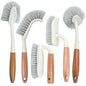 5-Pack Heavy Duty Scrub Brushes Set with Wooden Handles, Multi-Surface Scrubber for Kitchen, Bathroom, Tile & Grout, Includes Spherical, Triangle, Square & Dish Brush for Stubborn Stains