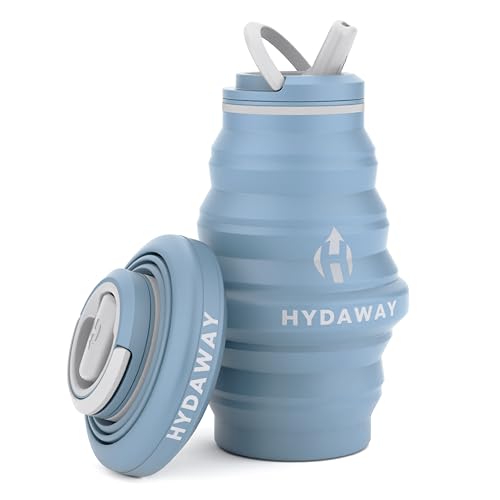 HYDAWAY 17oz Travel Collapsible Water Bottle - BPA-Free, Leakproof, Lightweight, Reusable - color: Blue Ice