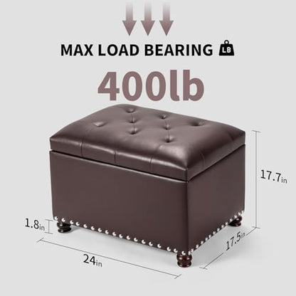 Joveco Faux Leather Storage Ottoman Bench Rectangle 24 Inch Foot Rest Ottomans (Brown) - color: Brown
