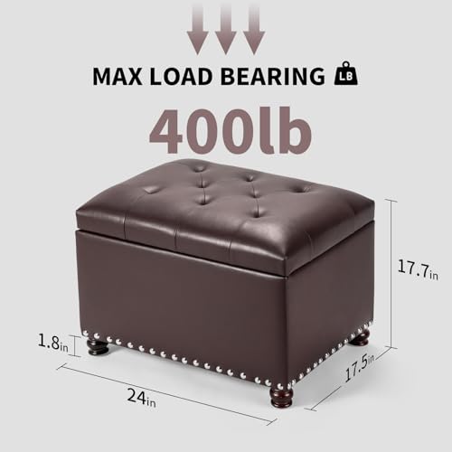 Joveco Faux Leather Storage Ottoman Bench Rectangle 24 Inch Foot Rest Ottomans (Brown) - color: Brown