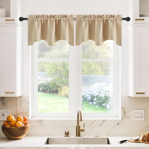 NICETOWN Farmhouse Blackout Valances for Windows, Rustic Rod Pocket Thermal Insulated Window Treatment Solid Short Curtain for Small Window Bedroom Christmas, 42 x 18 Inches 1 Pair, Biscotti Beige - color: Biscotti Beige, size: 42"W x 18"L (Pack of 2)
