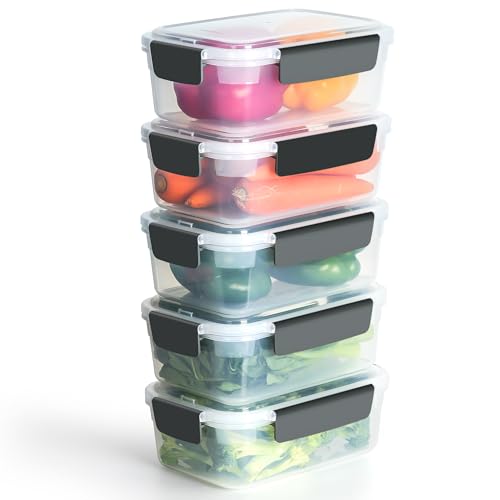 YORY 7cup Plastic Food Storage Containers With Lids For Leftover,5pk | BPA free,Stackable and Nestable,Snaplock Lid ,Freezer Dishwasher Microwave Safe - size: 7 cups