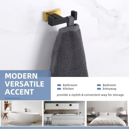 Angle Simple Double Towel Hook Black & Gold, Stainless Steel Bathroom Towel Holder, Coat Robe Hook Wall Mount - color: Black & Gold, size: 1 Pack