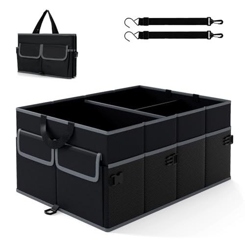 Goplus Collapsible Trunk Organizer, 13 Gallon Foldable Car Storage Organizer with Extenable Compartments, Pockets, Securing Straps, for SUV Van Sedan Truck, 22" x 16" x 10" - size: 13 Gallon （50L）