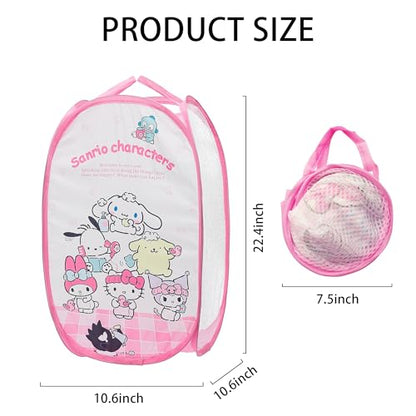 Cute Mesh Popup Laundry Hamper with Carry Handles, Large Capacity Foldable Lightweight Dirty Clothes Basket for Girls Room, Dorm | Travel & Camping - color: Pink-1-4
