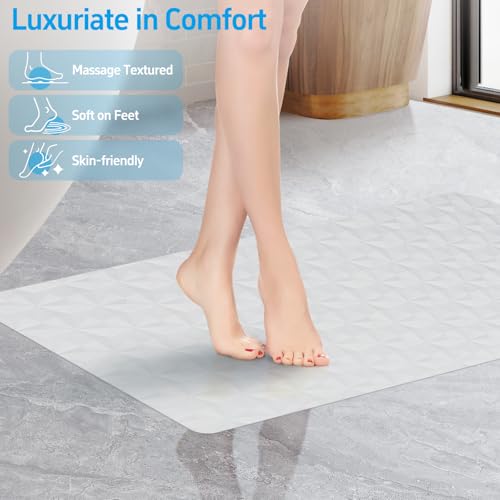 Non Slip Bathtub Mat for Bath Tub Shower - Natural Rubber Mat with 241 Suction Cups - Soft Bathroom Safety Mat - Unique Diamond Pattern - Fatigue Relief - Machine Washable - 16 × 28 Inch - color: White, size: 28" x 16" (Rectangular)