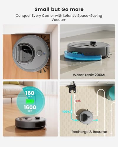 Lefant LiDAR Robot Vacuum and Mop, Smart Mapping and Obstacle Avoidance, Tangle-Free Pet Hair, 2.4G/5G WiFi App Control, Slim Design for Wider Coverage, Carpet Detection, M330 Pro, Grey - color: Gray