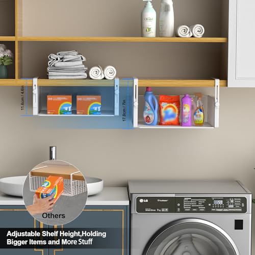 AmonHouseware 2Pack Under Shelf Basket Organizer,Adjustable Hanging Holder for Cabinet Pantry Kitchen Cupboard Desk Counter Bookshelf Organization Add-on Space Saver Heavy Duty Slide-in (White, Large) - color: White