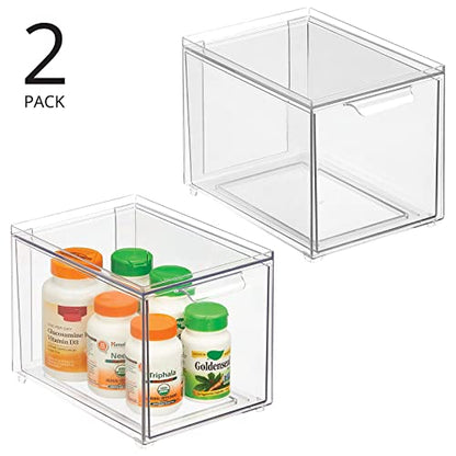 mDesign Plastic Bathroom Organizer Bin w/Pull Out Drawer - Slim Stackable Storage Container for Bathroom Accessories - Perfect for Organizing Bathroom Cabinet - Lumiere Collection - 2 Pack - Clear - size: ‎8x 6 x 4 (Pack of 2)