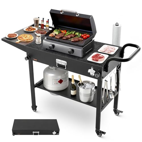 VEVOR Outdoor Grill Cart, 31.0 x 17.0 inch Tabletop Size Grilling Table, Foldable Outdoor Cooking Table with Tissue Holder, Hooks, Wheels, Side Table, BBQ Prep Tables for Picnic, Kitchen, Courtyard - color: Black, size: 50.39 x 23.23 x 38.58 inch