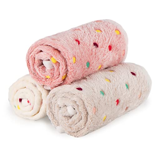 Dono 1 Pack 3 Dog Blankets, Soft Fluffy Fleece Pet Blanket Warm Sleep Mat Paw Print Design Puppy Kitten Throw Blanket Doggy Mat, Blanket for Dogs - color: White/Light Coffee/Pink, size: Medium(30*20")