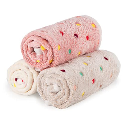 Dono 1 Pack 3 Dog Blankets, Soft Fluffy Fleece Pet Blanket Warm Sleep Mat Paw Print Design Puppy Kitten Throw Blanket Doggy Mat, Blanket for Dogs - color: White/Light Coffee/Pink, size: Medium(30*20")