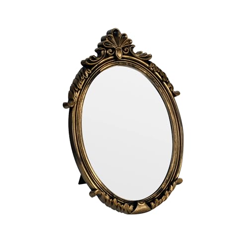Vintage Gold Plastic Oval Makeup Mirror (Bronze, 11 * 7inches) - color: Bronze