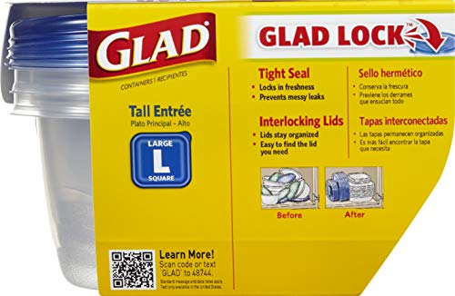 Glad GladWare Tall Entree Food Storage Containers with Lids, Large Square BPA Free Plastic for Meal Prep and Lunches, Lock Tight Seal, Microwave and Dishwasher Safe, 42 Oz, 3 Count - 6 Pack - size: 3 Count (Pack of 6), style: Square