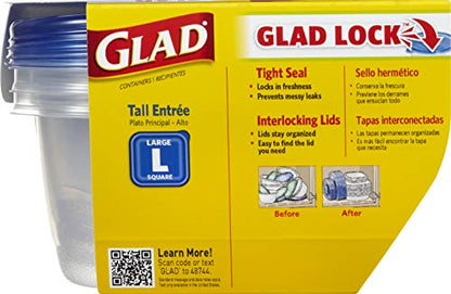 Glad GladWare Tall Entree Food Storage Containers with Lids, Large Square BPA Free Plastic for Meal Prep and Lunches, Lock Tight Seal, Microwave and Dishwasher Safe, 42 Oz, 3 Count - 6 Pack - size: 3 Count (Pack of 6), style: Square